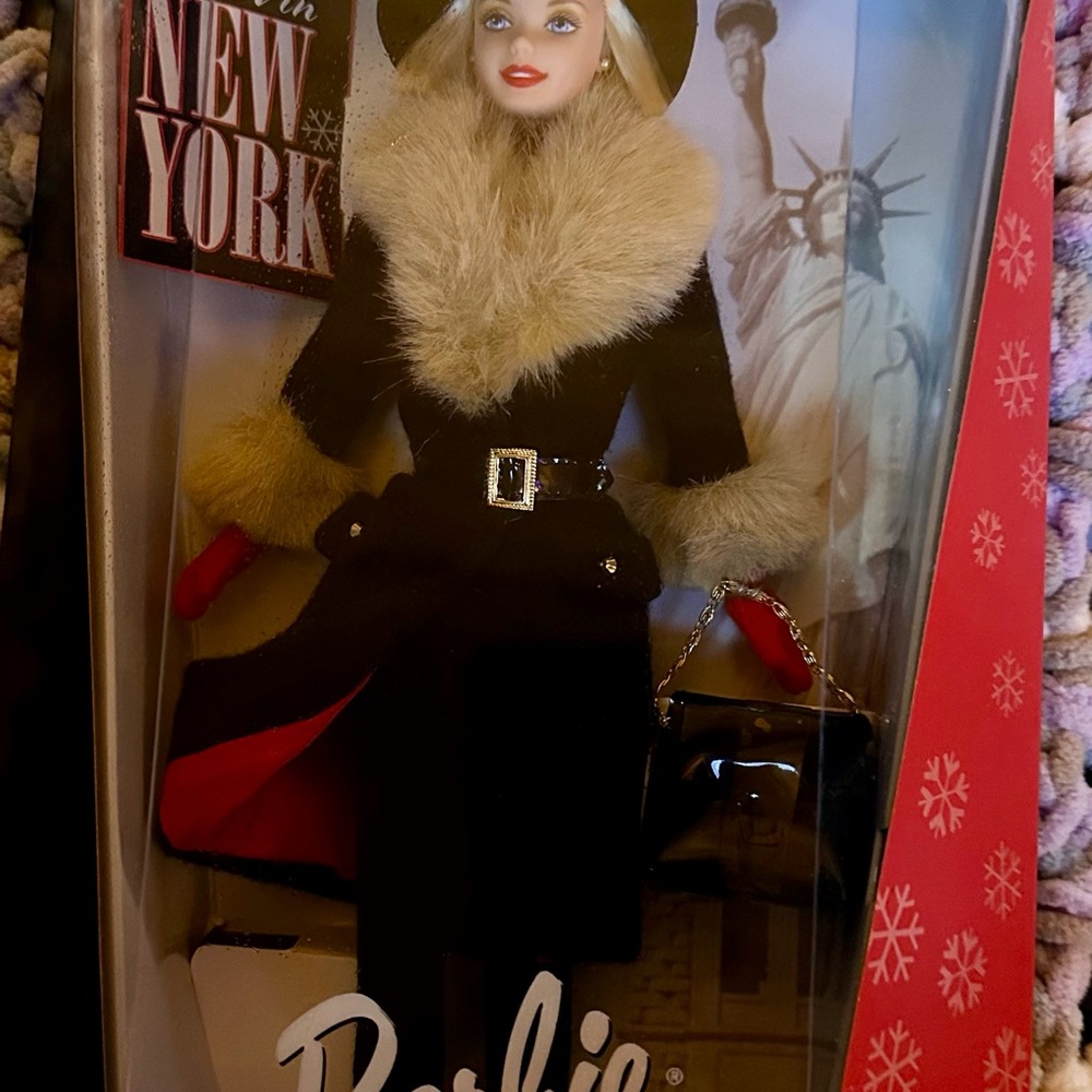 Barbie Black Trench Coat with Tan Fur Trim